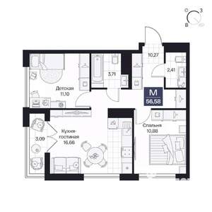 2-к квартира, вторичка, 57м2, 8/10 этаж
