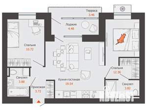 2-к квартира, вторичка, 57м2, 4/8 этаж