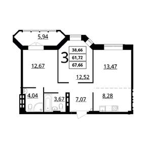 3-к квартира, вторичка, 68м2, 6/8 этаж