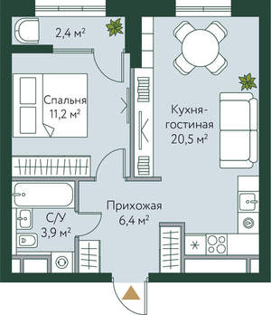 1-к квартира, вторичка, 44м2, 2/24 этаж