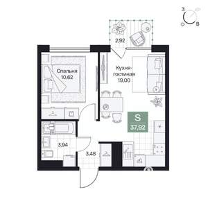 1-к квартира, вторичка, 38м2, 3/8 этаж