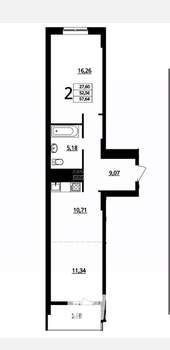 2-к квартира, вторичка, 58м2, 16/17 этаж