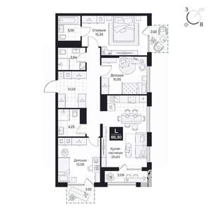 3-к квартира, вторичка, 88м2, 4/8 этаж