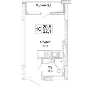 1-к квартира, вторичка, 22м2, 13/17 этаж