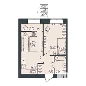 1-к квартира, вторичка, 36м2, 5/10 этаж