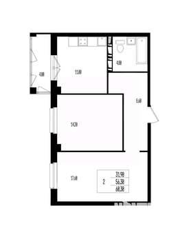 Студия квартира, вторичка, 60м2, 12/17 этаж