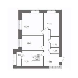 3-к квартира, вторичка, 73м2, 9/10 этаж