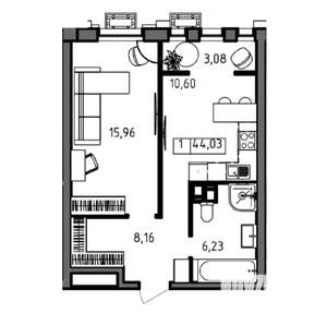 1-к квартира, вторичка, 44м2, 10/23 этаж