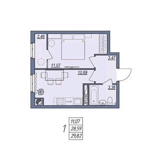 1-к квартира, вторичка, 30м2, 7/8 этаж