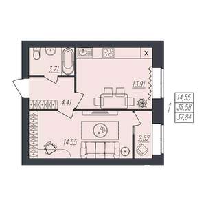 1-к квартира, вторичка, 38м2, 2/10 этаж