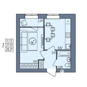 1-к квартира, вторичка, 28м2, 6/8 этаж