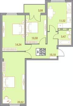 3-к квартира, вторичка, 74м2, 1/5 этаж