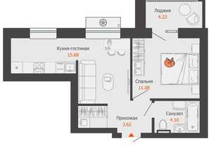 1-к квартира, вторичка, 38м2, 4/6 этаж