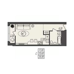 Студия квартира, вторичка, 27м2, 8/17 этаж