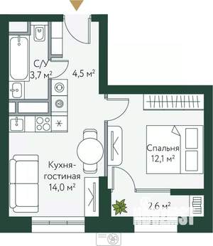 1-к квартира, вторичка, 37м2, 11/24 этаж