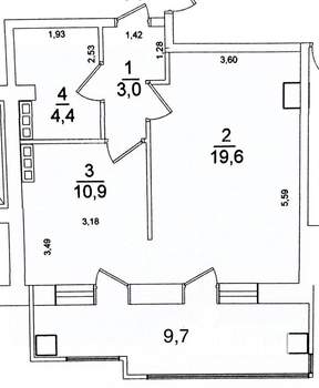 1-к квартира, вторичка, 38м2, 4/9 этаж
