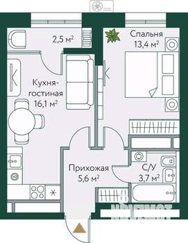 1-к квартира, строящийся дом, 41м2, 17/24 этаж