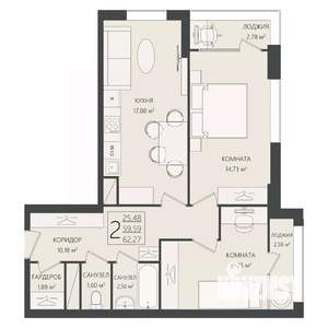 2-к квартира, вторичка, 62м2, 9/17 этаж