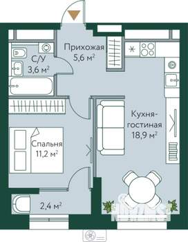 1-к квартира, вторичка, 42м2, 13/24 этаж