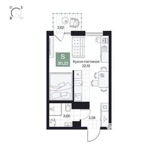 Студия квартира, вторичка, 30м2, 7/10 этаж