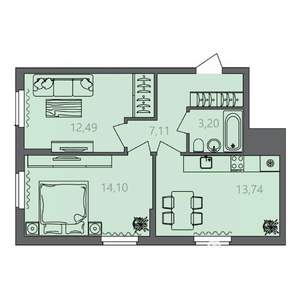 2-к квартира, вторичка, 51м2, 1/10 этаж