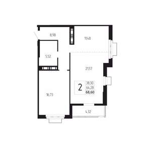 2-к квартира, вторичка, 69м2, 17/18 этаж