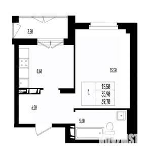 Студия квартира, вторичка, 40м2, 12/17 этаж