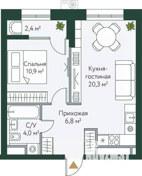 1-к квартира, вторичка, 44м2, 5/24 этаж