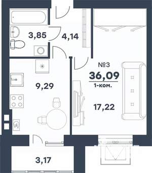 1-к квартира, строящийся дом, 36м2, 1/4 этаж