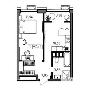1-к квартира, вторичка, 43м2, 22/23 этаж