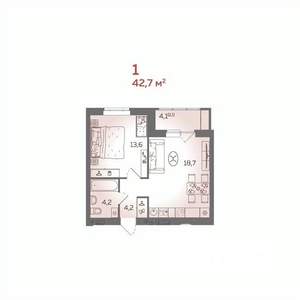 1-к квартира, вторичка, 43м2, 2/21 этаж