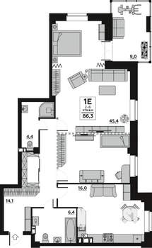 3-к квартира, вторичка, 86м2, 4/6 этаж