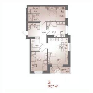 3-к квартира, вторичка, 88м2, 5/21 этаж