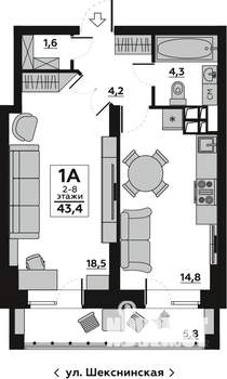 1-к квартира, вторичка, 46м2, 8/16 этаж