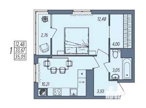 1-к квартира, вторичка, 35м2, 4/10 этаж