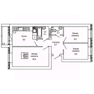 3-к квартира, вторичка, 56м2, 4/9 этаж