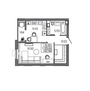 1-к квартира, вторичка, 41м2, 9/24 этаж