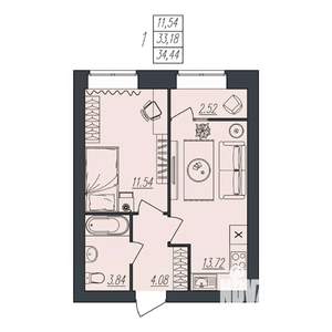 1-к квартира, вторичка, 34м2, 1/10 этаж