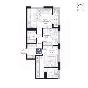 2-к квартира, вторичка, 63м2, 2/10 этаж