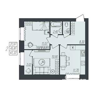 2-к квартира, вторичка, 47м2, 10/10 этаж