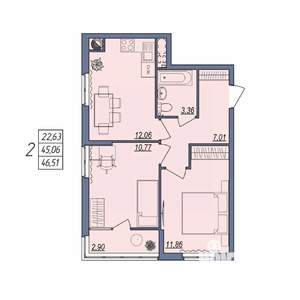 2-к квартира, вторичка, 47м2, 4/10 этаж