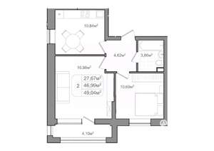 2-к квартира, вторичка, 49м2, 1/9 этаж