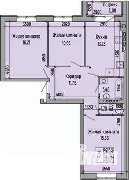3-к квартира, строящийся дом, 74м2, 4/4 этаж