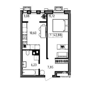 1-к квартира, вторичка, 43м2, 10/23 этаж