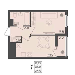 1-к квартира, вторичка, 30м2, 7/10 этаж
