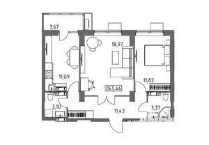 2-к квартира, вторичка, 63м2, 16/19 этаж