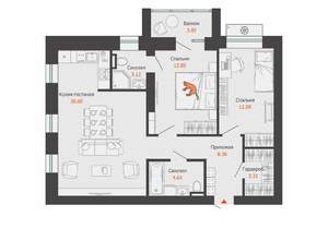 2-к квартира, вторичка, 72м2, 5/8 этаж