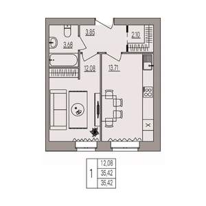 1-к квартира, вторичка, 35м2, 2/3 этаж