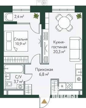 1-к квартира, вторичка, 44м2, 20/24 этаж