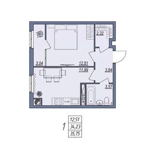 1-к квартира, вторичка, 36м2, 5/8 этаж